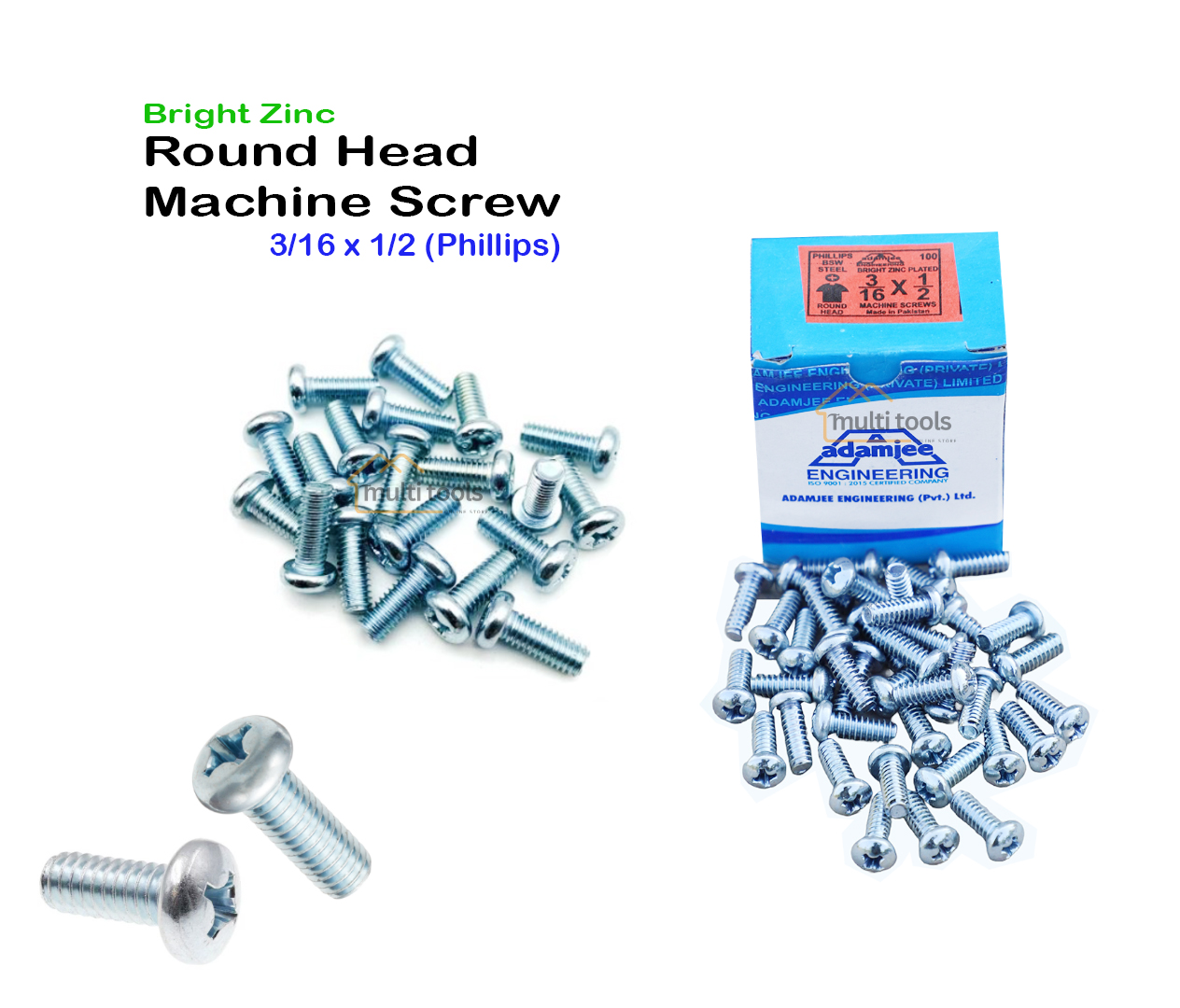 Bright Zinc Plated Round Head Machine Screw 3/16 X 1/2 (Phillips) 